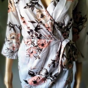 Grey satin floral printed dress